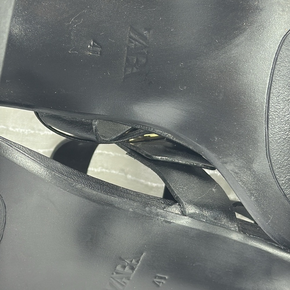 (C2) Zara Black NWT Leather Heeled Buckle Sandals, Size 41/10 USA - Picture 10 of 16